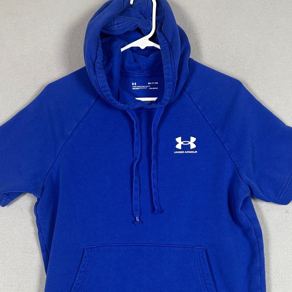 Under Armour Hoodie Mens Small ColdGear Blue Pullover Short Sleeve Performance